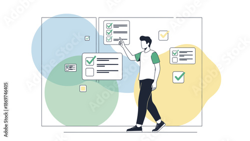 Man Checking Off Tasks on a Checklist Board, Planning and Organization Concept