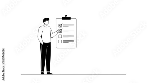 Man checking off tasks on a checklist clipboard, planning and organization concept