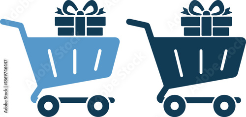 Two shopping carts with gifts in blue shades