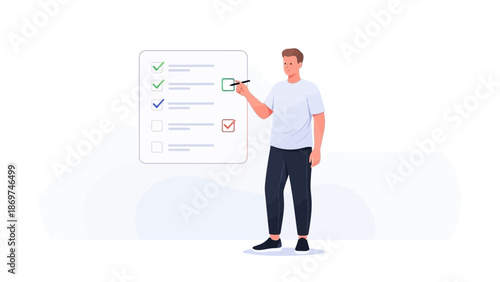 Man checking off tasks on a checklist, planning and organization concept