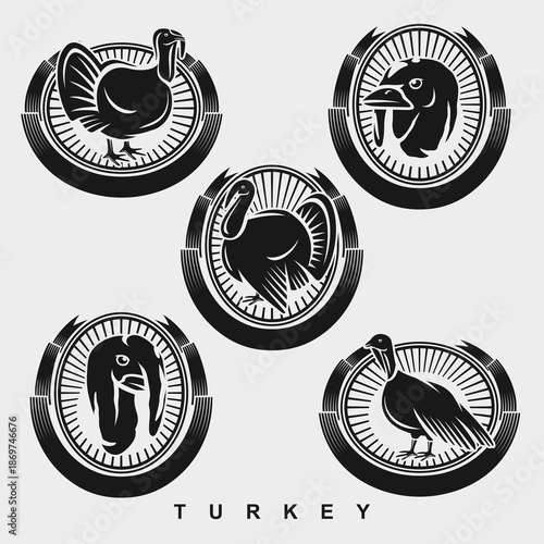 Turkey labels and icon set. Collection icons turkey. Vector