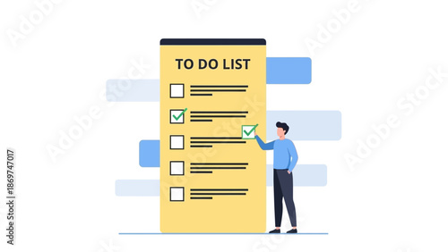 Man checking off tasks on a large to-do list