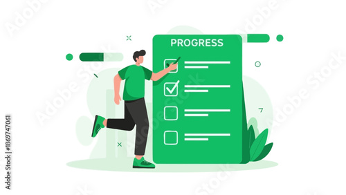 Man checking off tasks on a progress checklist, concept of achieving goals and planning.