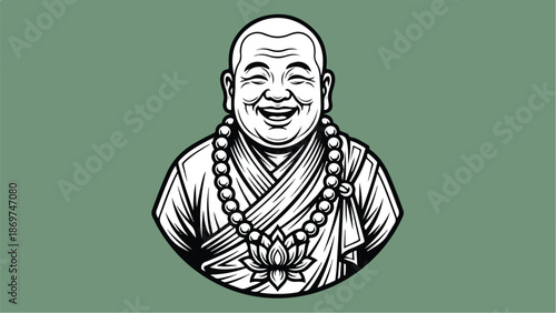 Smiling Buddha Portrait A serene depiction of spiritual enlightenment and inner peace.