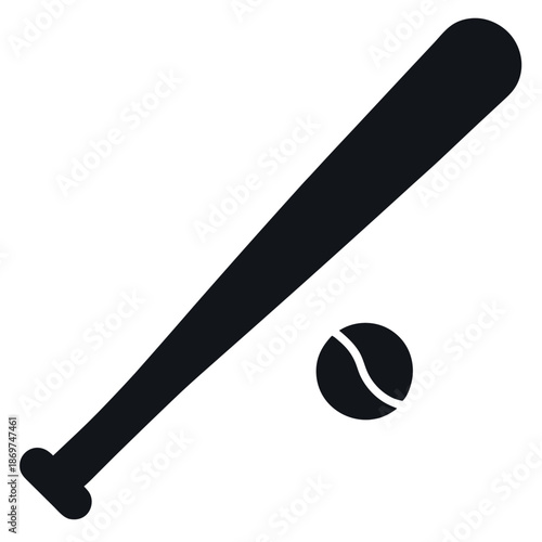 Silhouette of a baseball bat and ball on a white background 