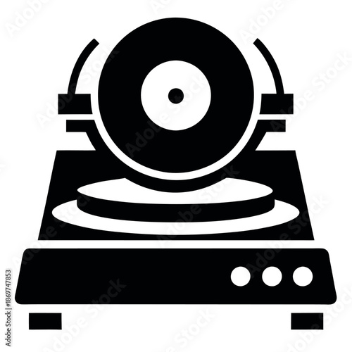 Silhouette of a dj turntable on a white background.