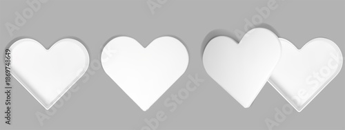 Heart shape white box from top view with open gift package and realistic shadow. Empty 3d cardboard valentine container with paper cover interior. Vector mockup for makeup or birthday secret