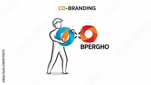 Man holding a ball connecting two logos for co-branding.