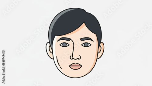 Close up illustration of a young mans face with dark hair.