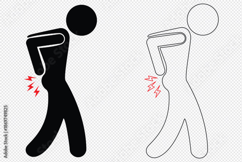 back pain silhouette icon. icon back pain black outline for web site design and mobile dark mode apps.  vector illustration isolated on transporent background.