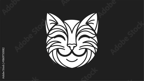 Smiling cat face illustration on a black background.