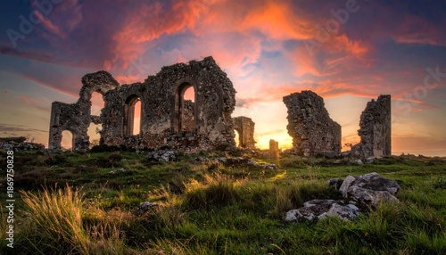 Dramatic Sunset Over the Ruins of Dunstanburgh Castle, Northumberland.