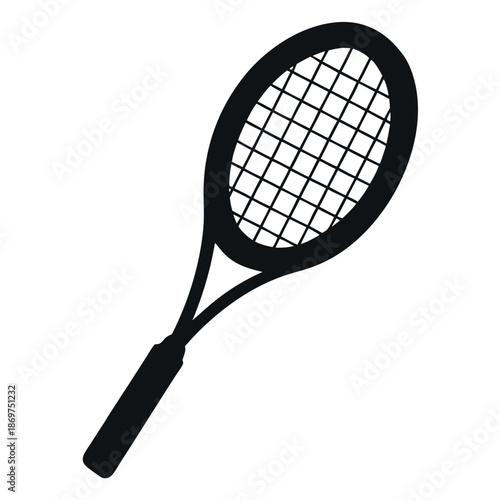 Silhouette of a tennis racket on a white background.
