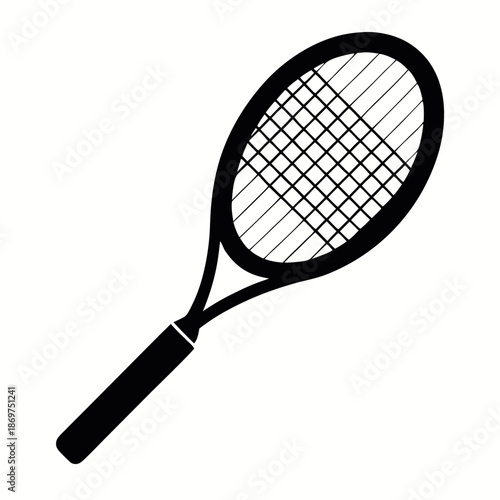 Silhouette of a tennis racket on a white background.