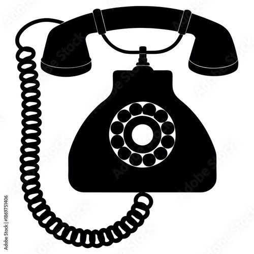 Silhouette of a vintage rotary phone with a coiled 