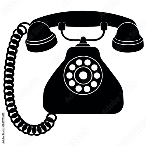 Silhouette of a vintage rotary phone with a coiled 