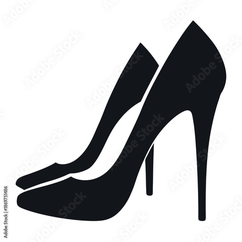 Silhouette of pair high heeled shoe on a white background.  