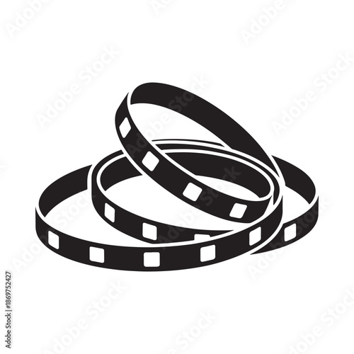 Black wristbands with square cutouts stacked together in a simple graphic