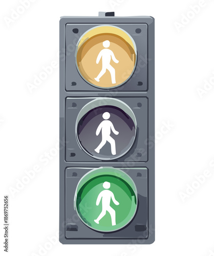 Vertical pedestrian traffic signal showing wait and walk symbols for city road safety concept art illustration
