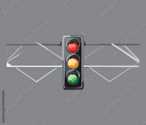 Traffic light signal hanging over road for highway transportation and safety management concept art illustration