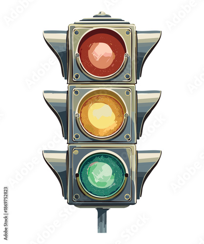 Industrial style traffic light signal with red amber and green lamps for road construction safety management