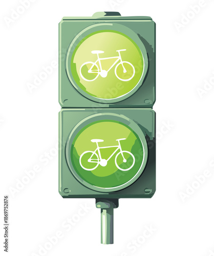 Double green bike lane traffic signal for urban cycling infrastructure and sustainable city transportation planning