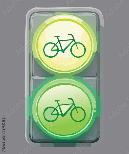 Green bicycle traffic light signal for eco friendly transportation and urban bike lane safety management