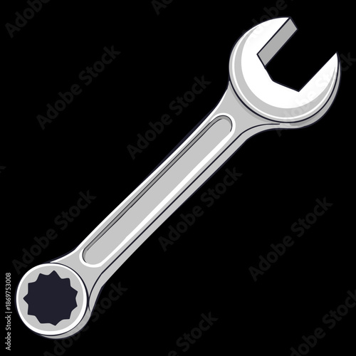 Heavy duty silver combination wrench tool for professional mechanical work and automotive maintenance hardware