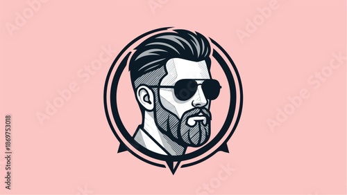 Stylish Man with Sunglasses and Beard in a Circle.