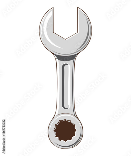 Professional silver metal wrench spanner tool for mechanical maintenance and industrial construction hardware illustration