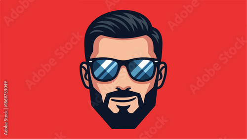 Stylish Man with Sunglasses and Beard on Red Background.