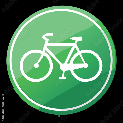 Round green bicycle lane sign for eco friendly urban transportation and city cycling path safety