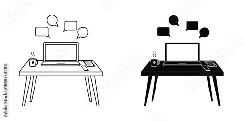 Work From Home Icon Set Outline and Solid Illustration Vector for Business Design