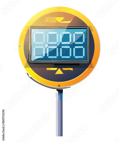 Round yellow digital traffic sign with led display for city road safety and vehicle speed control