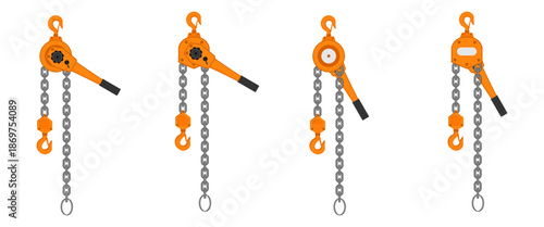 lever block hoist chain set vector illustration isolated on white background.