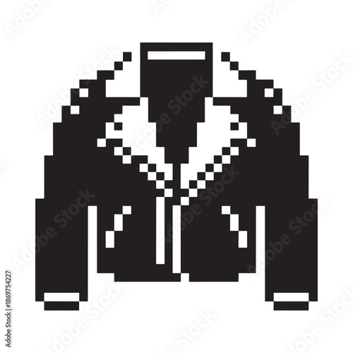 Pixelated black jacket with white trim a simplistic graphic illustration