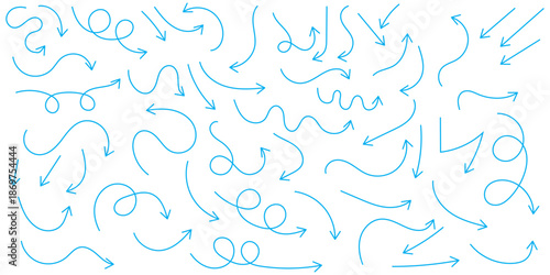 Hand drawn arrow doodles. A diverse collection of hand-drawn doodle arrows pointing in multiple directions. An extensive set of hand-drawn doodle arrows rendered in black on a clean white background.