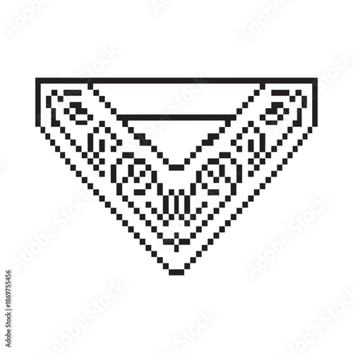 Simple black and white illustration of a bandana with a design