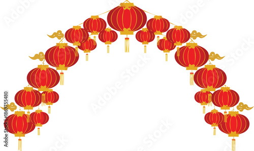 Arch of traditional red chinese lanterns for lunar new year celebration decoration