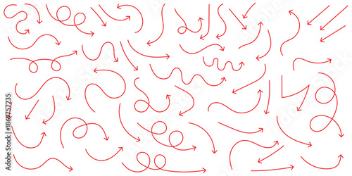 Hand drawn arrow doodles. A diverse collection of hand-drawn doodle arrows pointing in multiple directions. An extensive set of hand-drawn doodle arrows rendered in black on a clean white background.
