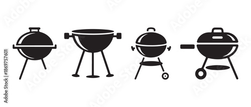 Collection of Barbecue Grills Icons. Kettle, Portable, Wheel, Classic Styles.