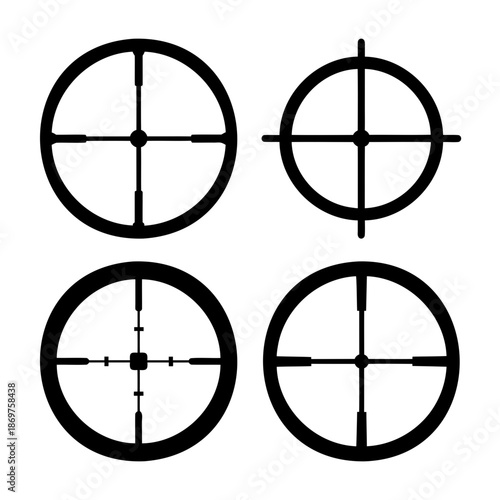 Collection of various black crosshair and reticle designs for aiming and targeting