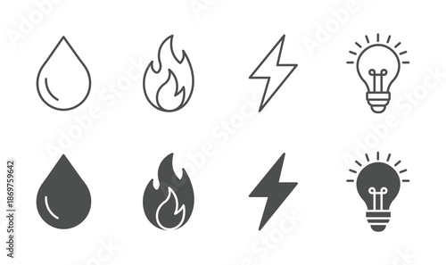House utility icon set, bulb , water , gas icon set, vector illustration . 