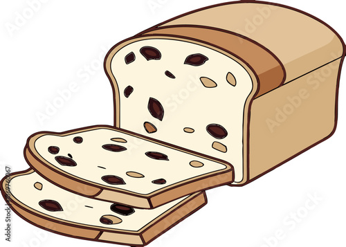 Panettone with raisins, sliced and set against a transparent background, ideal for holiday or bakery-themed design projects.