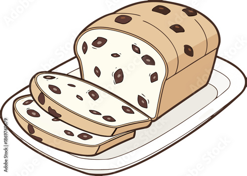 Vector illustration of a sliced Panettone with raisins, isolated on a transparent background, perfect for festive and culinary designs.