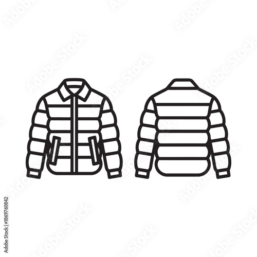 Simple outline drawing of a puffer jacket front and back views displayed