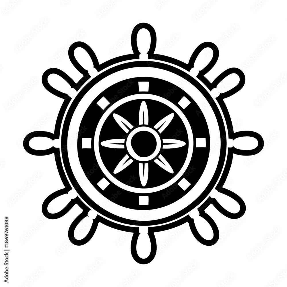 Obraz premium Glyph Style Ship Wheel Symbol