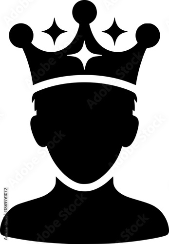 Symbol of Authority: A silhouette of a person wearing a majestic crown, a powerful emblem of leadership and regal authority. 