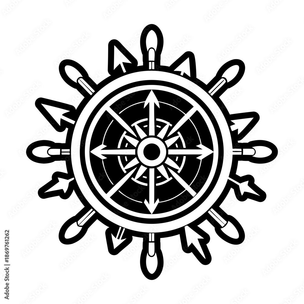 Obraz premium Glyph Style Ship Wheel Logos 