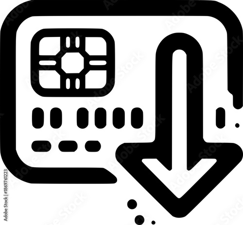 Credit Card Transaction: A visual representation of a credit card transaction, highlighting the action of downloading or withdrawing funds. 